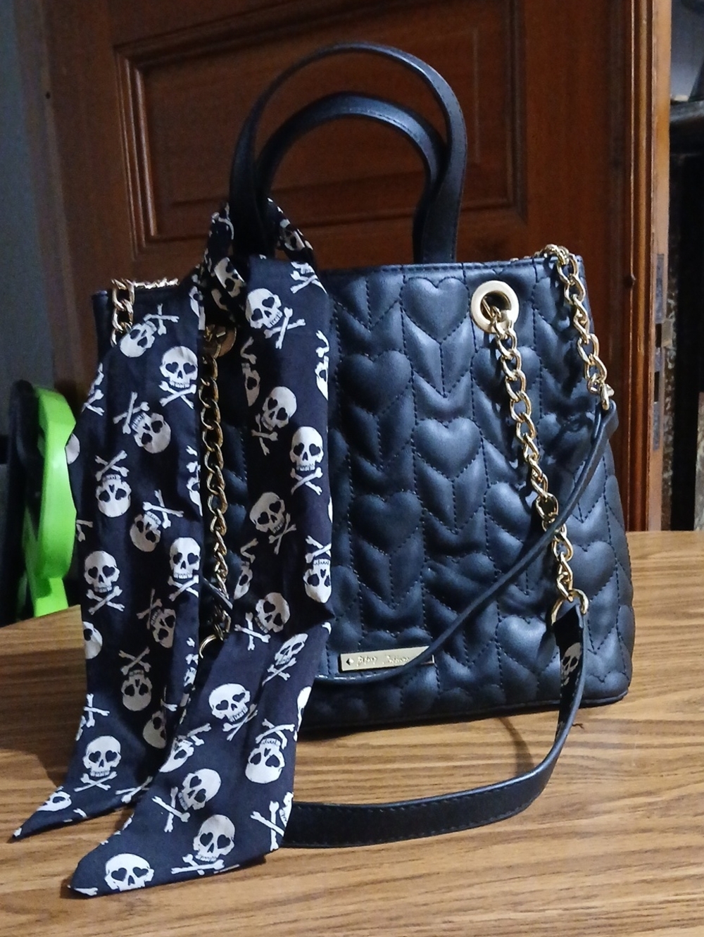 Black Quilted Tote Bag with Gold Chain Accents